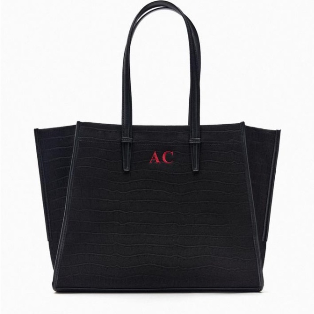 Zara Black Tote with Pink Initials - RS